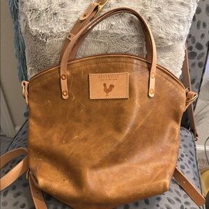 Meanwhile Back on the Farm Camel Leather Convertible Backpack 2.0